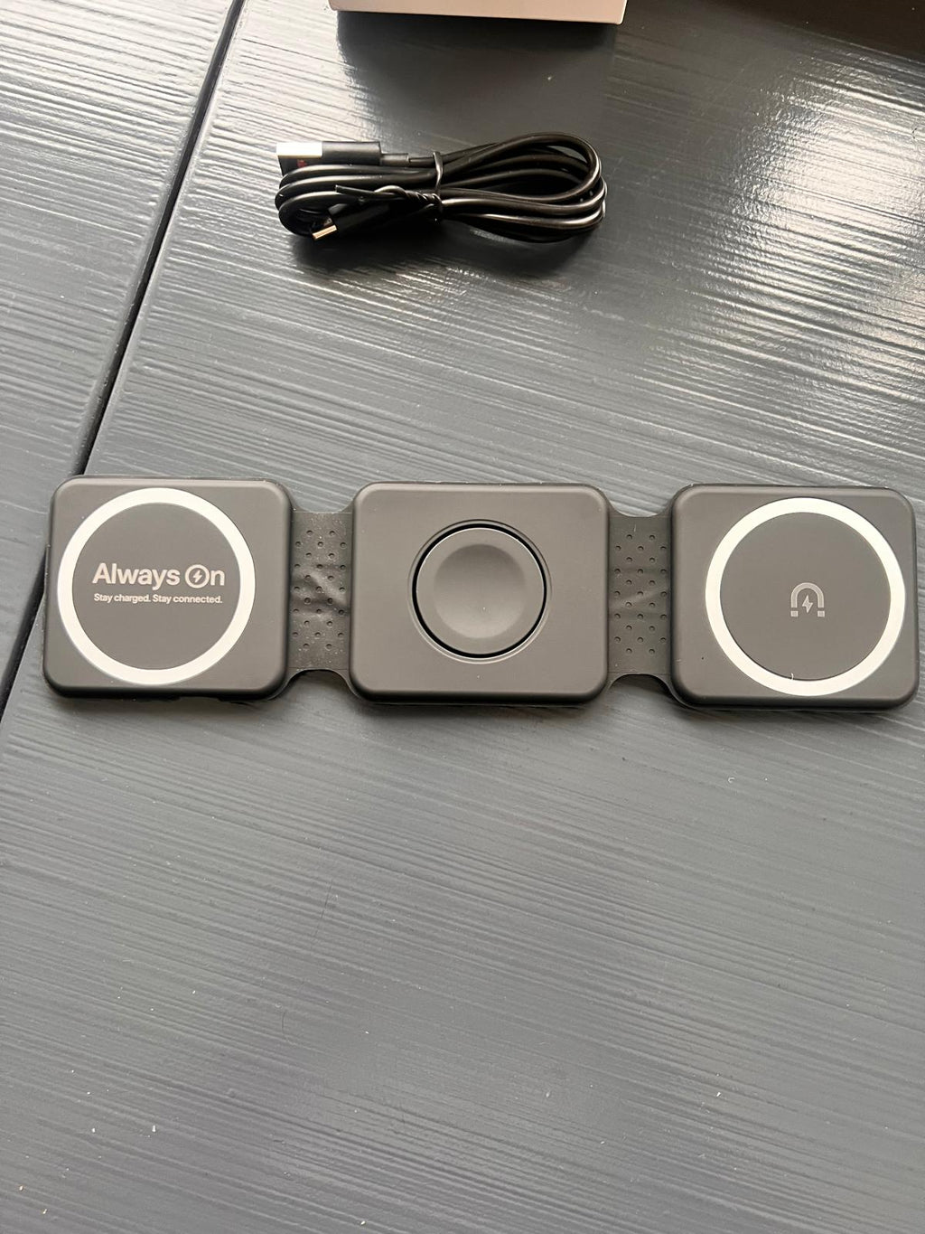 Always On 3-in-1 Wireless Charging Station – top view showing all three charging pads