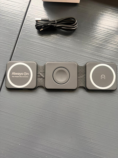 Always On 3-in-1 Wireless Charging Station – top view showing all three charging pads