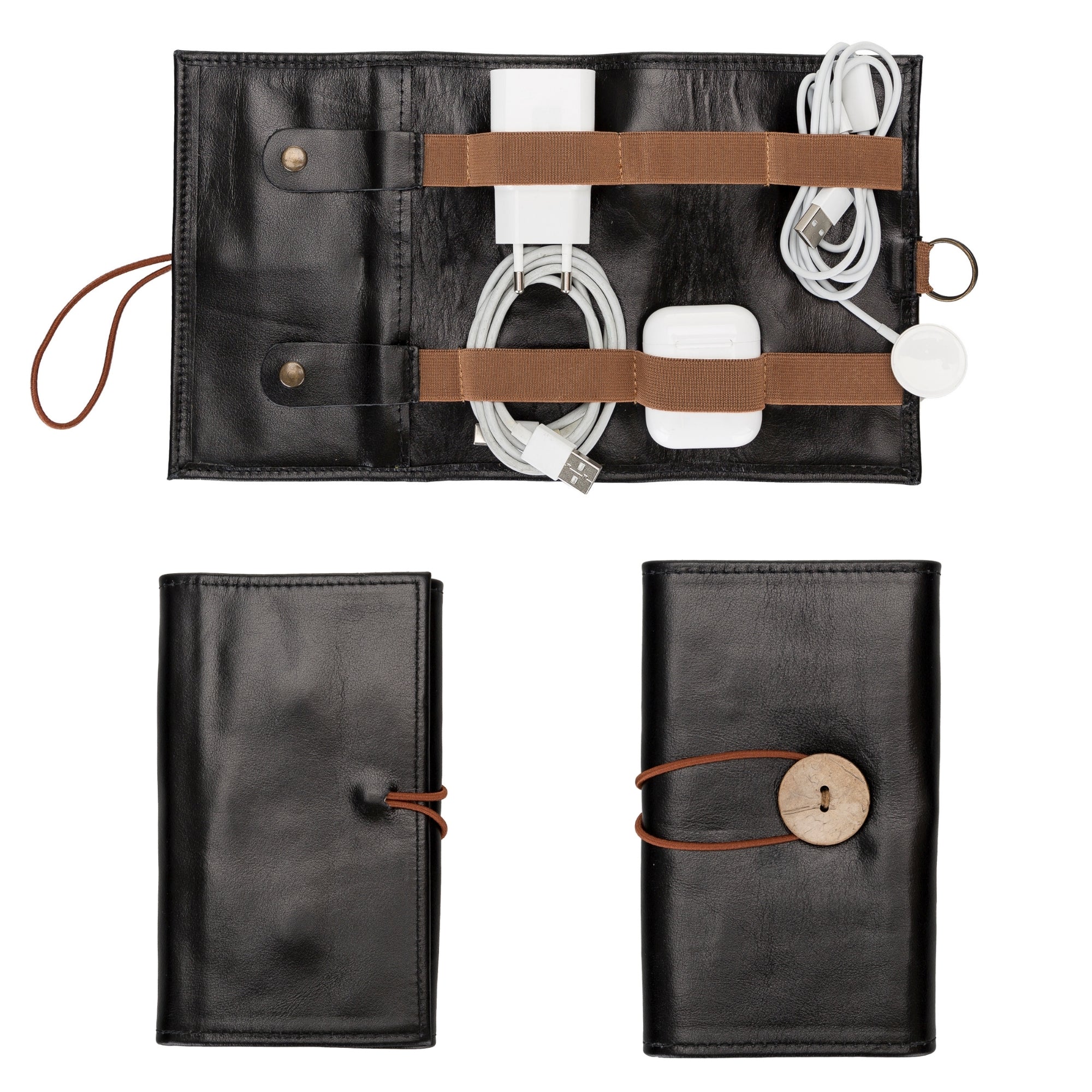 The Cable Organiser – Premium Roll-Up Leather Travel Pouch