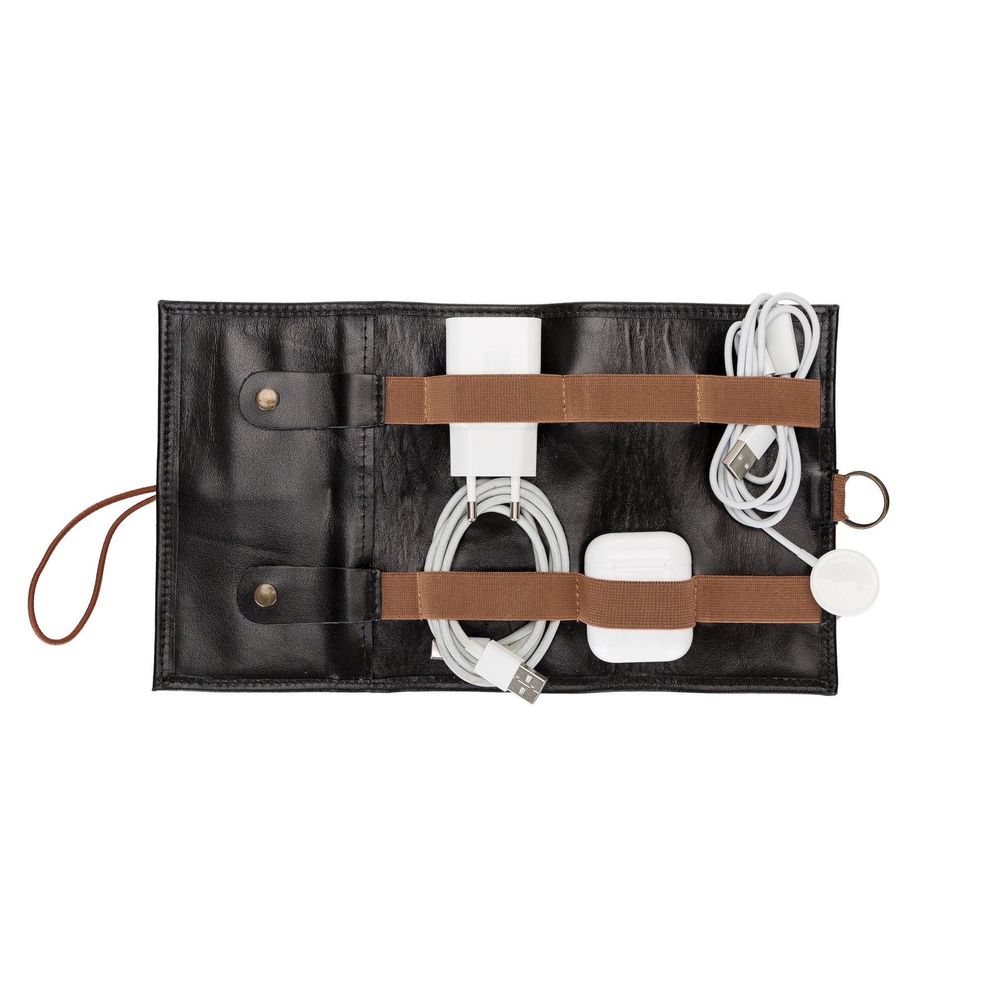 The Cable Organiser – Premium Roll-Up Leather Travel Pouch