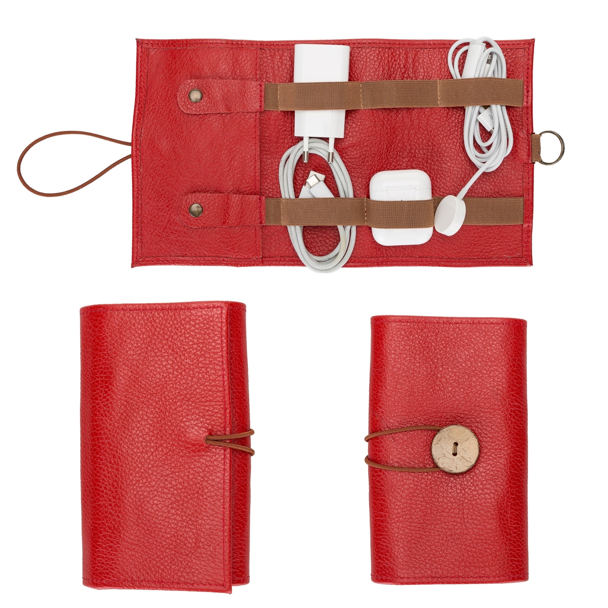 The Cable Organiser – Premium Roll-Up Leather Travel Pouch