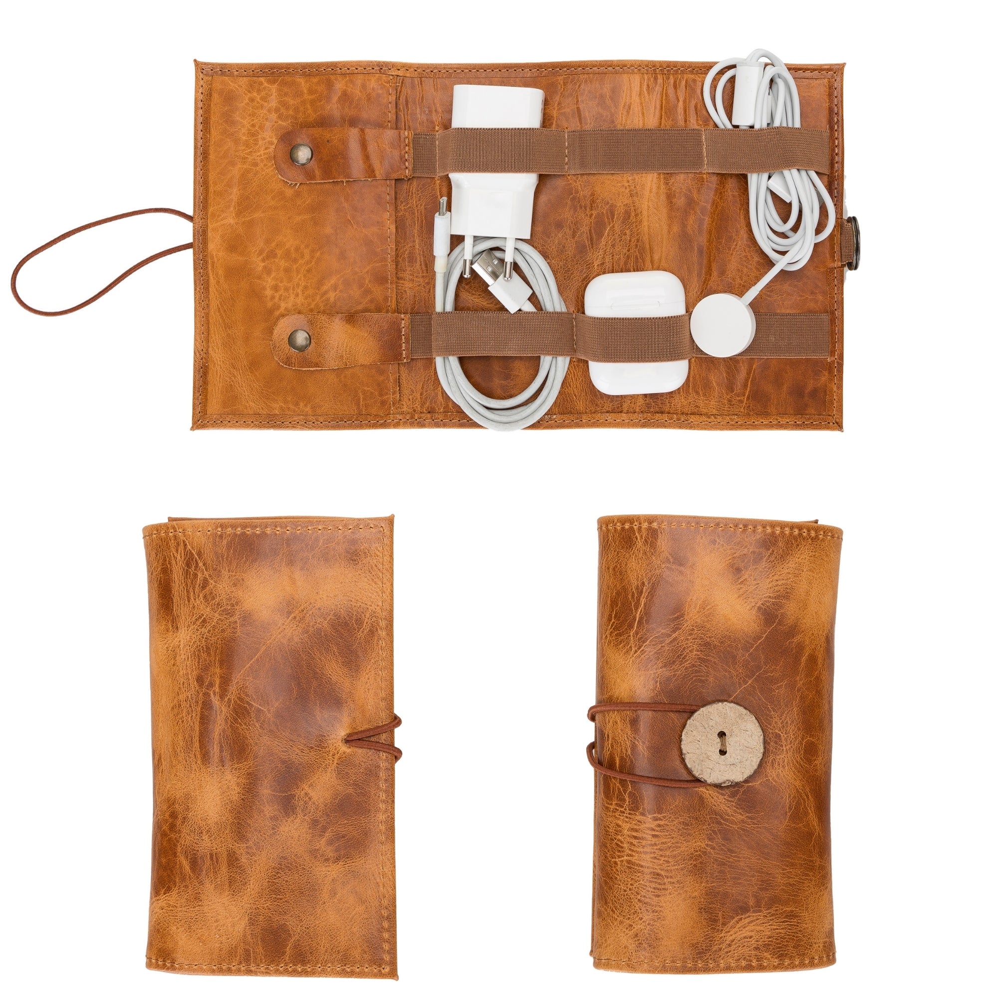 The Cable Organiser – Premium Roll-Up Leather Travel Pouch