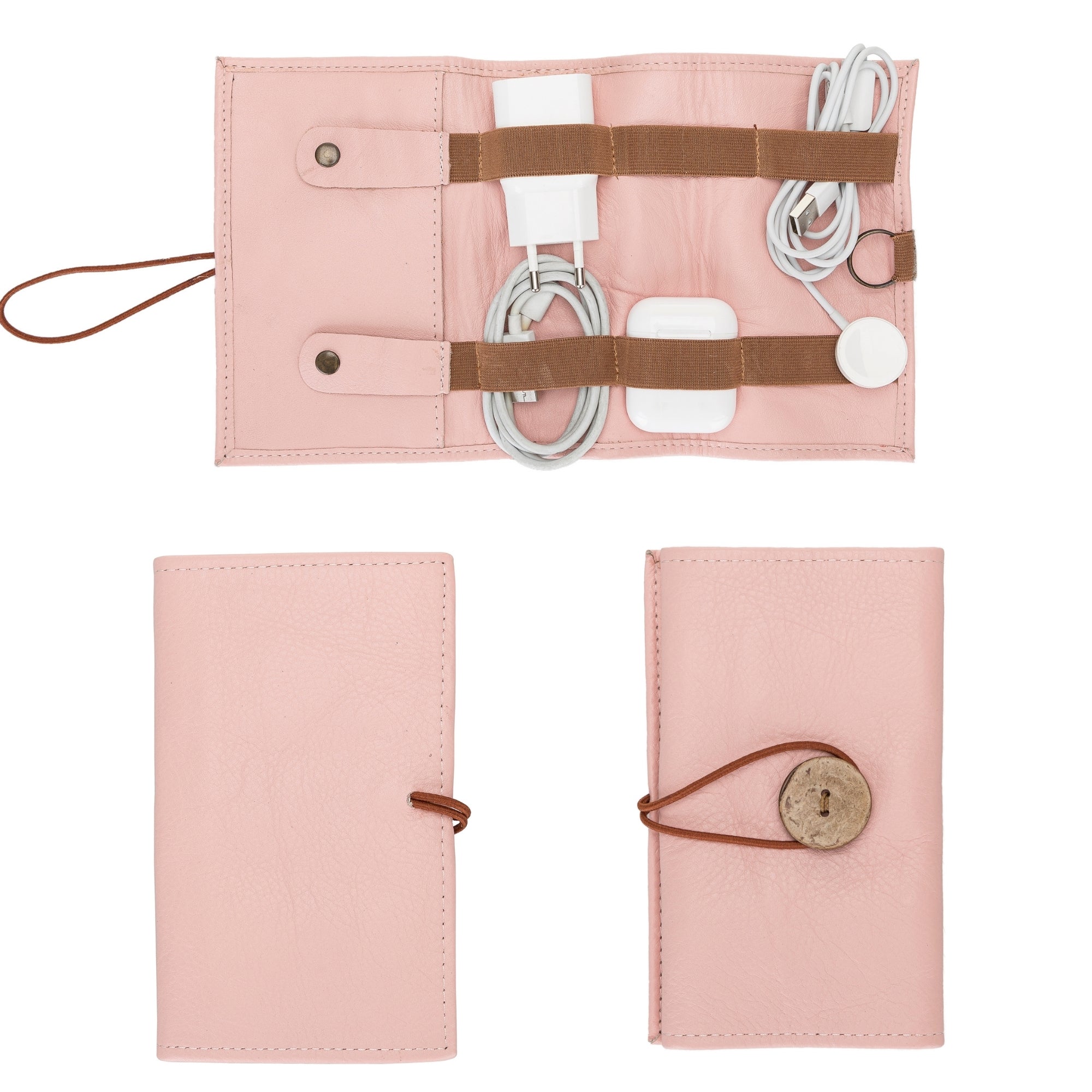 The Cable Organiser – Premium Roll-Up Leather Travel Pouch