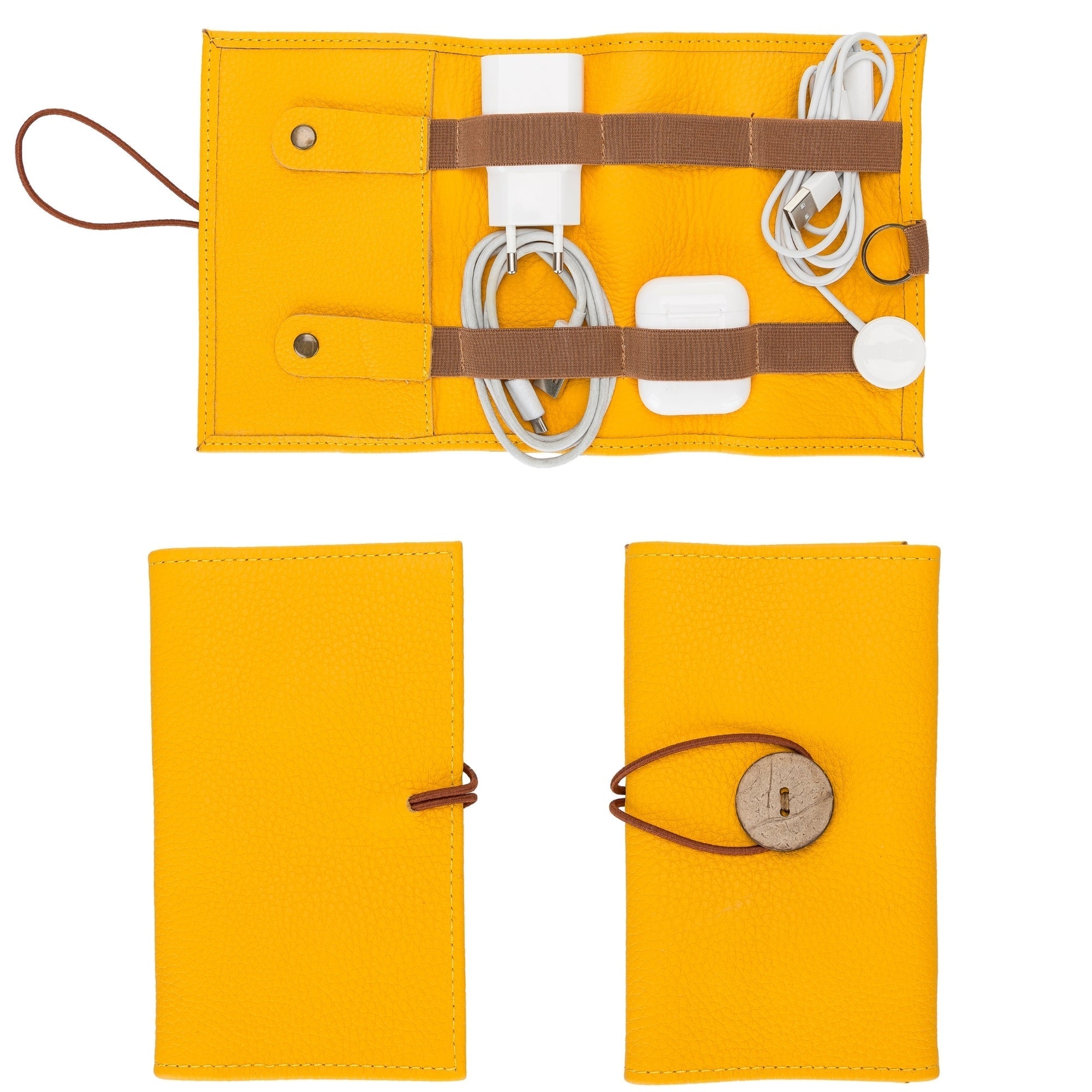 The Cable Organiser – Premium Roll-Up Leather Travel Pouch